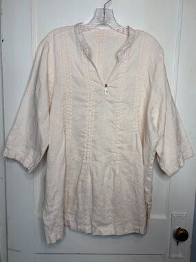 Symple NYC Light Pink Floral Embroidered Pintuck Tunic Feminine Cottage Sz XL